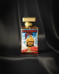 Bottle of Hannibal perfume, a luxurious amber-colored fragrance inspired by Thomas Kosmala No. 4