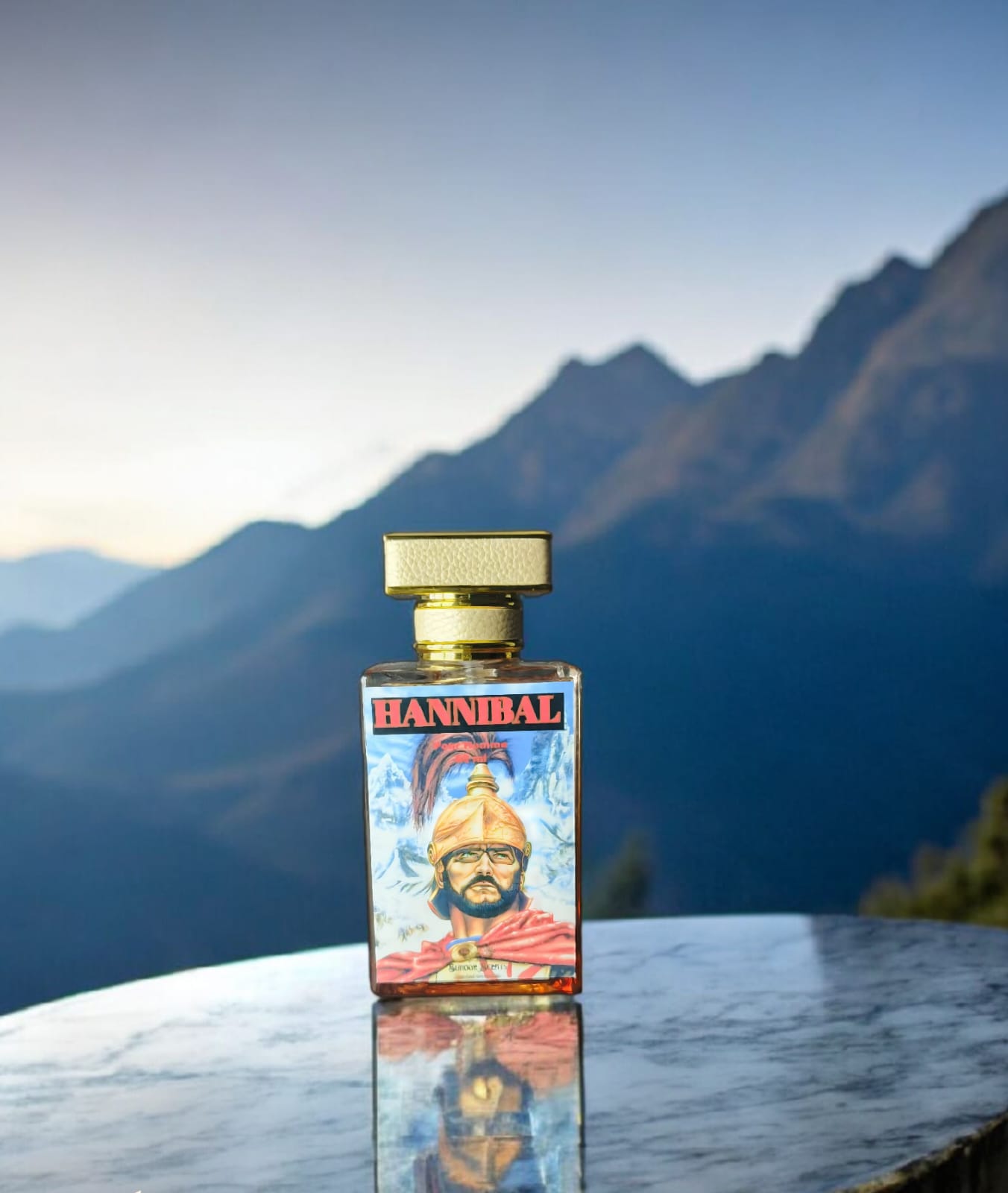 Bottle of Hannibal perfume, a luxurious amber-colored fragrance inspired by Thomas Kosmala No. 4